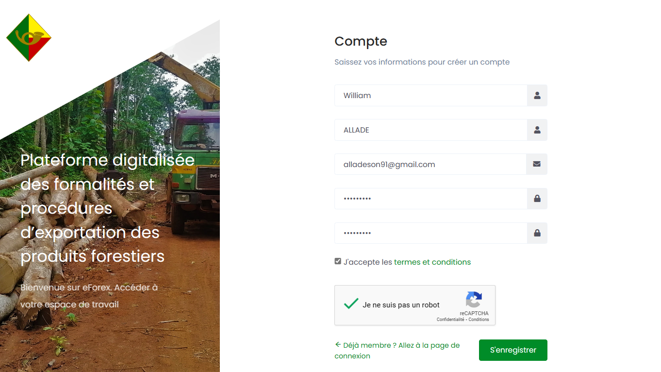 Page de création de compte